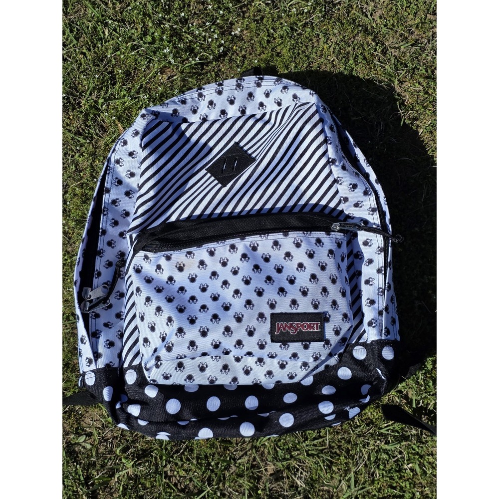 JanSport Disney Minnie White Bow Dot Super FX backpack Small Stain See Pics